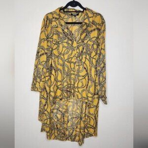 Ups & Downs long sleeve button down  high to low chain print blouse size 1X